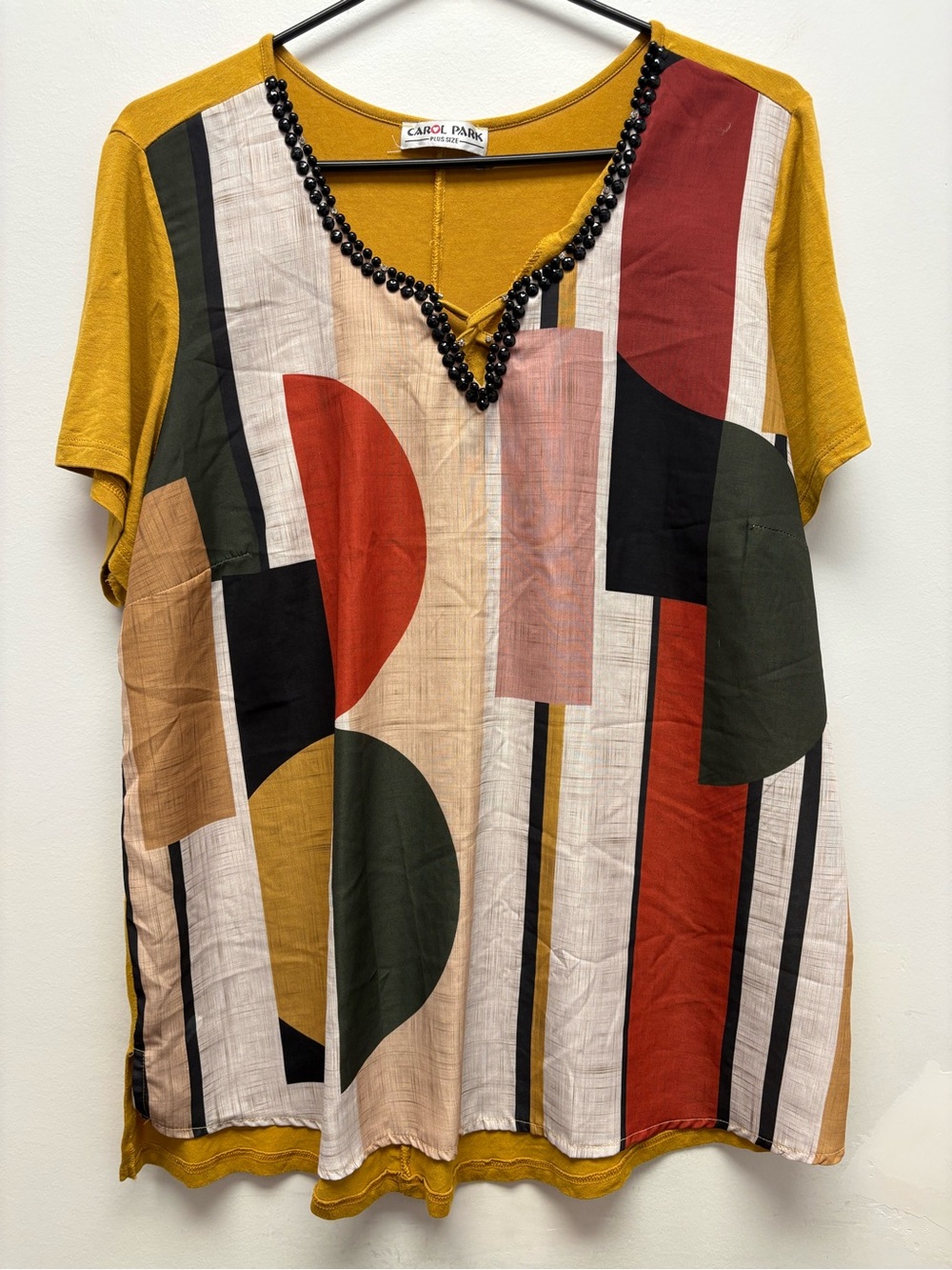 4 for $25 🍂 Carol Park Plus Size Mustard Geometric Print Embellished Tunic Top